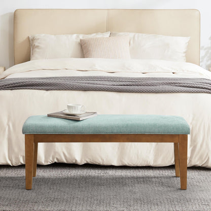 Banc d'entrée rembourré en tissu, banc de chambre à coucher pour pied de lit, beige, bois massif, 112 cm (44 pouces).