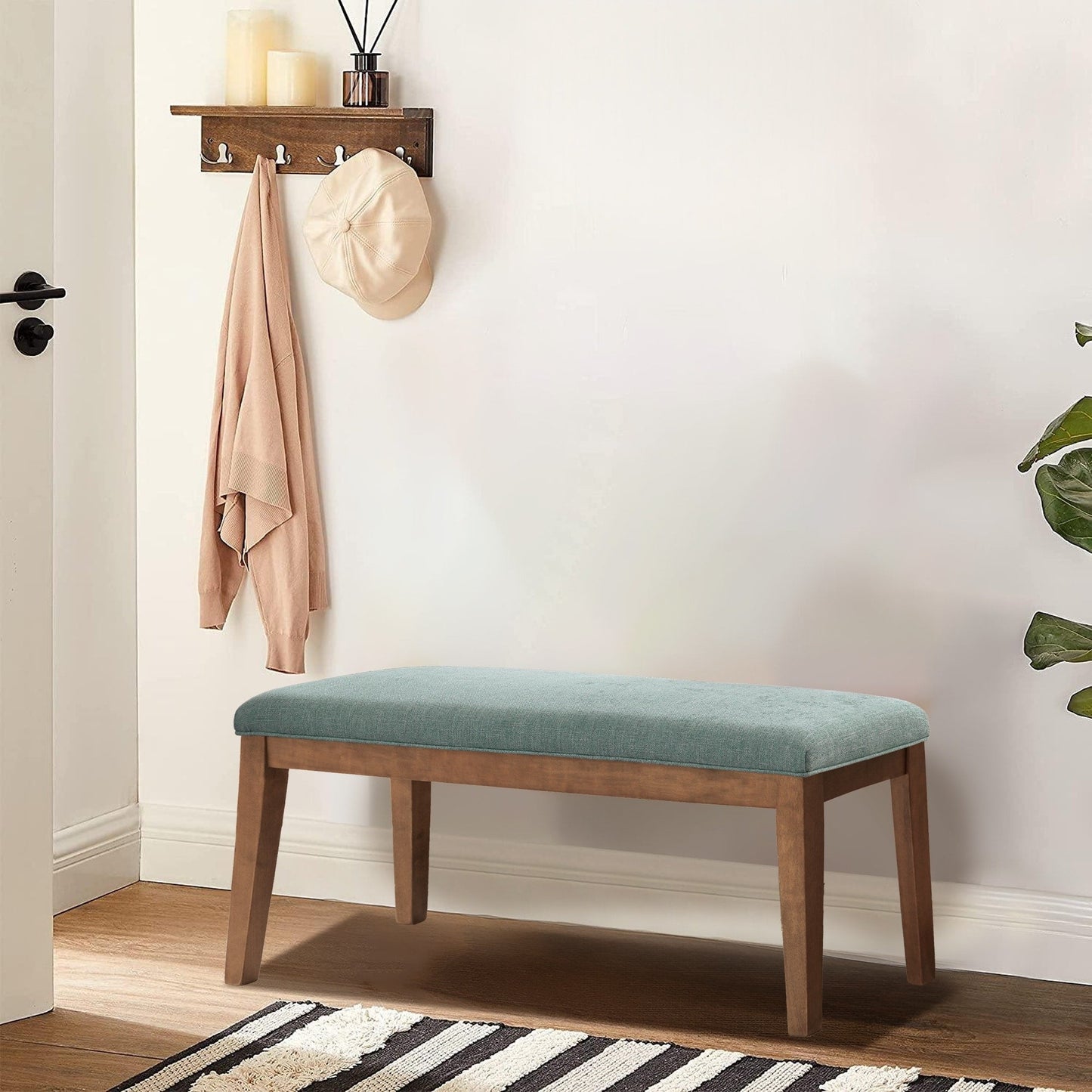 Banc d'entrée rembourré en tissu, banc de chambre à coucher pour pied de lit, beige, bois massif, 112 cm (44 pouces).