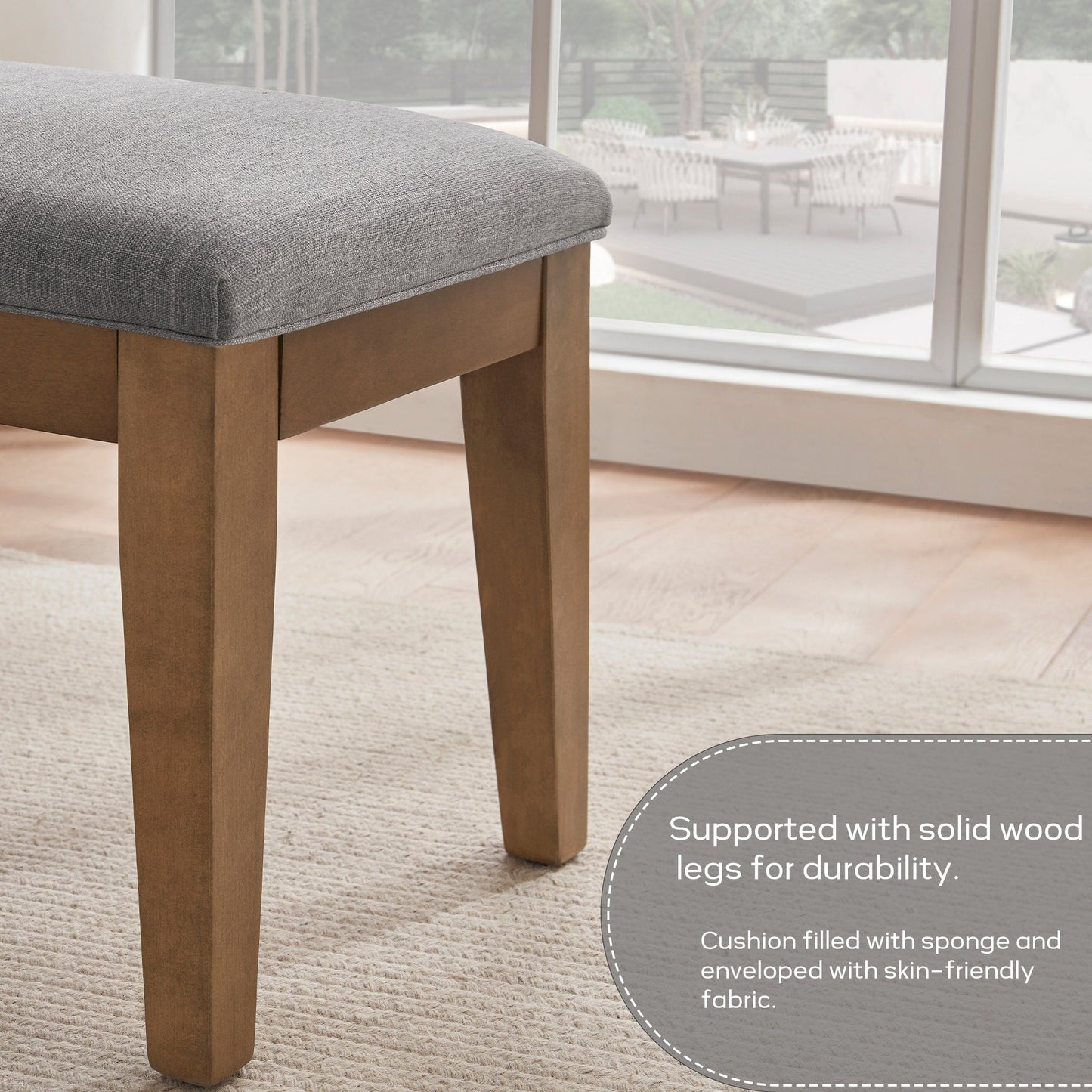 Banc d'entrée rembourré en tissu, banc de chambre à coucher pour pied de lit, beige, bois massif, 112 cm (44 pouces).