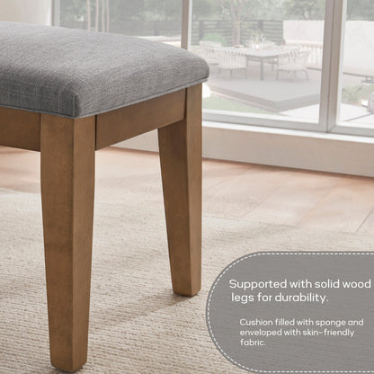 Banc d'entrée rembourré en tissu, banc de chambre à coucher pour pied de lit, beige, bois massif, 112 cm (44 pouces).