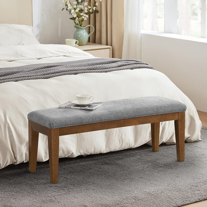 Banc d'entrée rembourré en tissu, banc de chambre à coucher pour pied de lit, beige, bois massif, 112 cm (44 pouces).