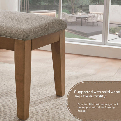 Banc d'entrée rembourré en tissu, banc de chambre à coucher pour pied de lit, beige, bois massif, 112 cm (44 pouces).