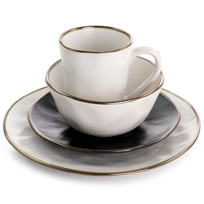 Service de table 16 pièces en grès martelé, coloris assortis