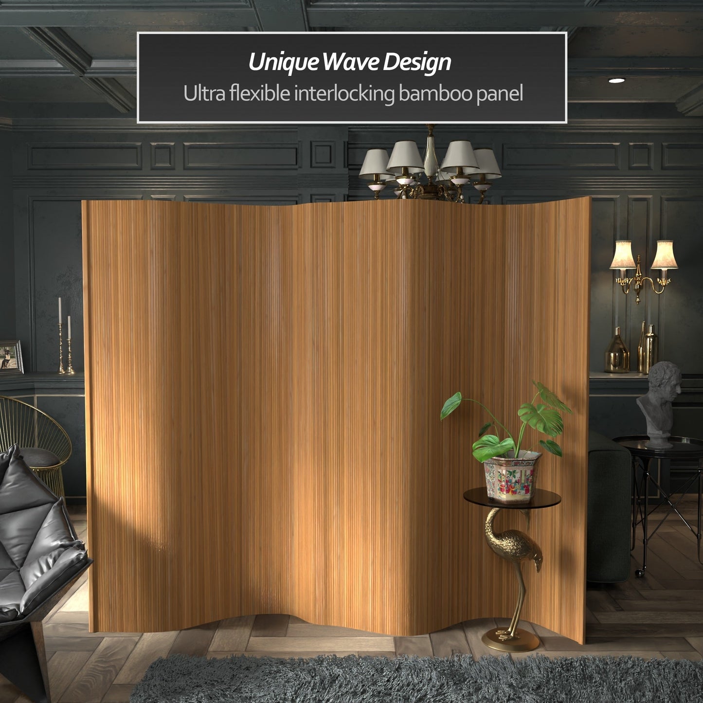 Paravent en bambou ondulé fait main de 1,80 m (Chine)