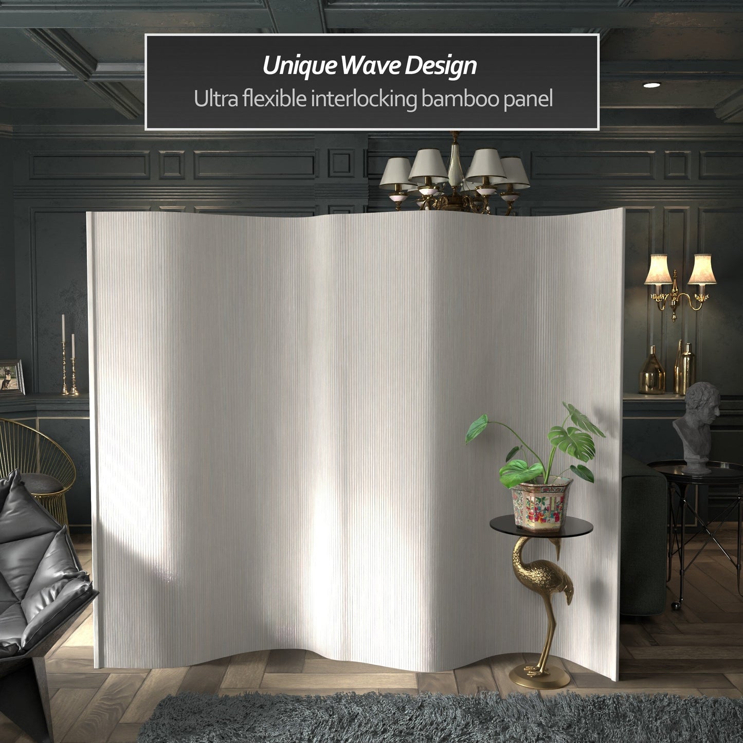 Paravent en bambou ondulé fait main de 1,80 m (Chine)