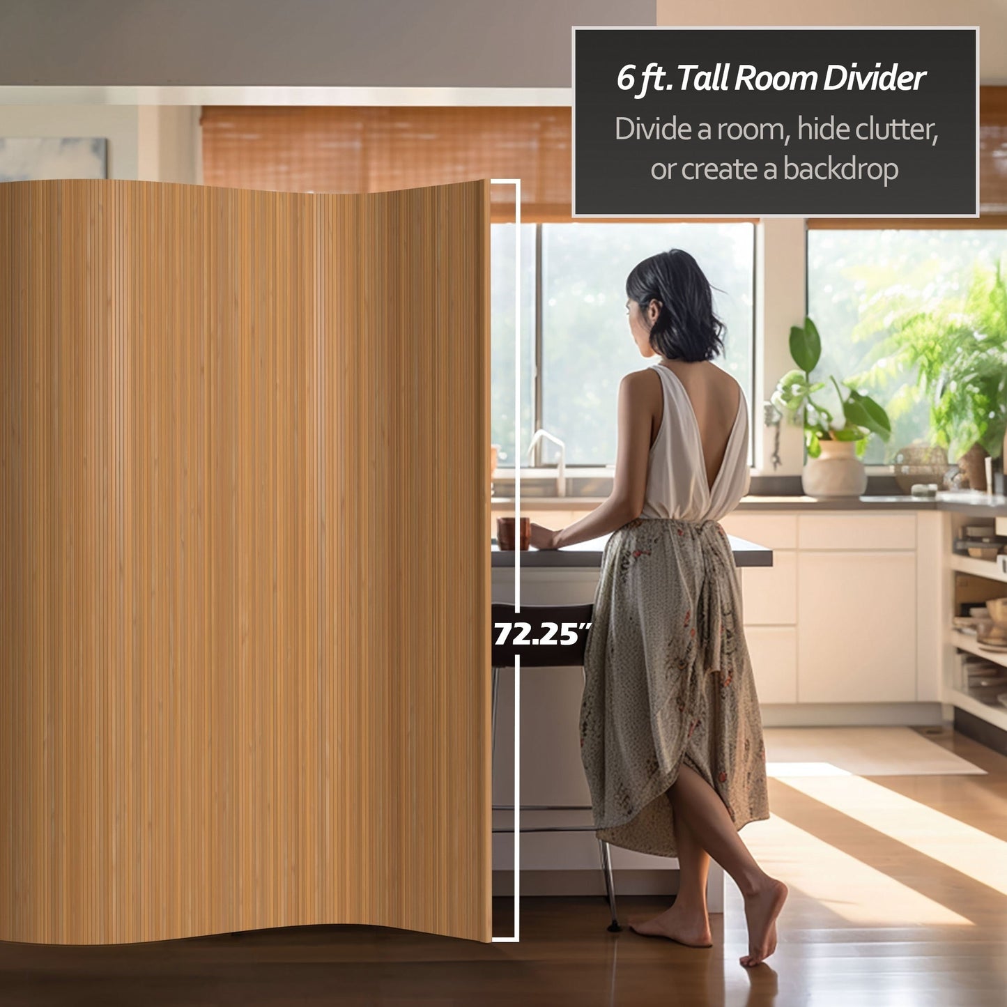 Paravent en bambou ondulé fait main de 1,80 m (Chine)