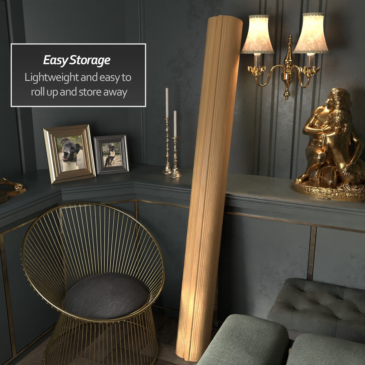 Paravent en bambou ondulé fait main de 1,80 m (Chine)