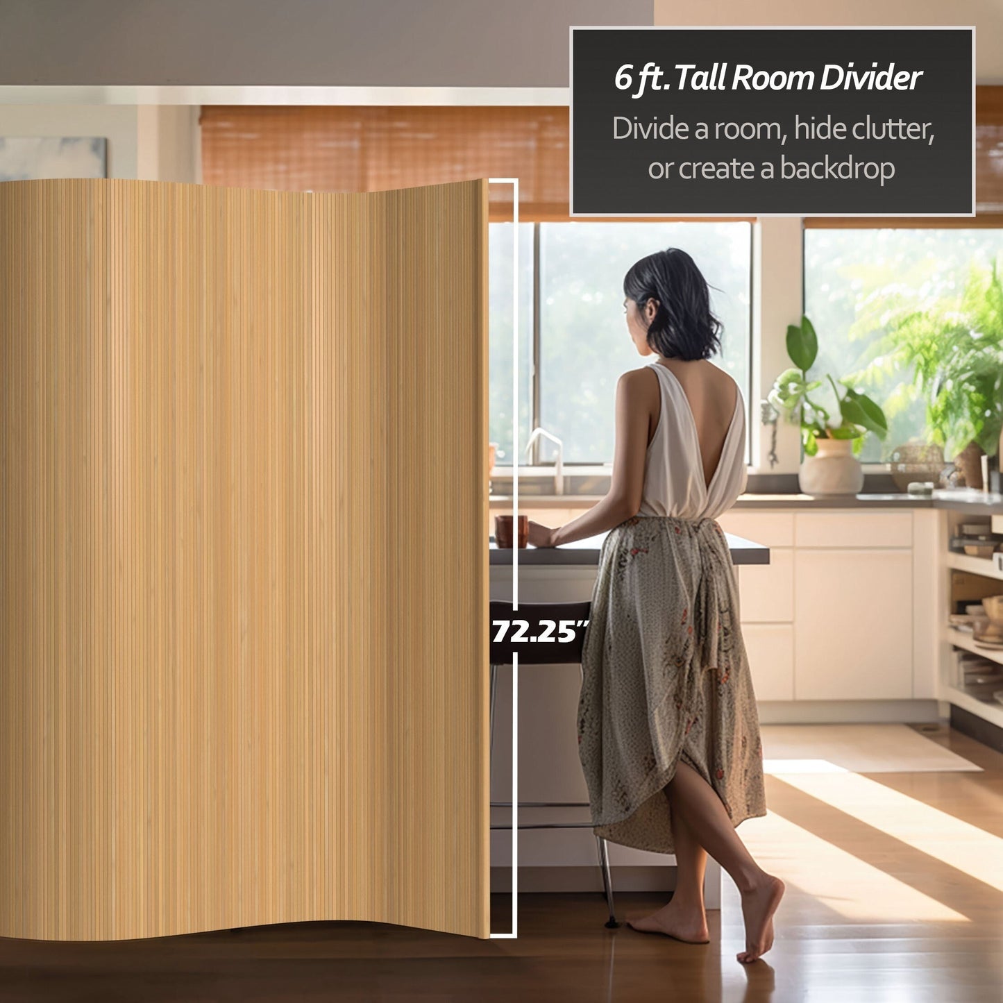 Paravent en bambou ondulé fait main de 1,80 m (Chine)