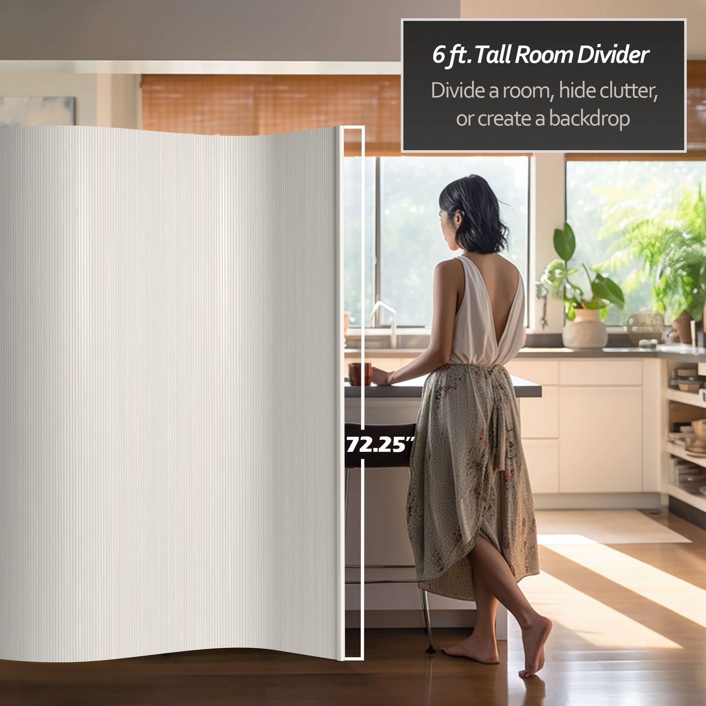 Paravent en bambou ondulé fait main de 1,80 m (Chine)