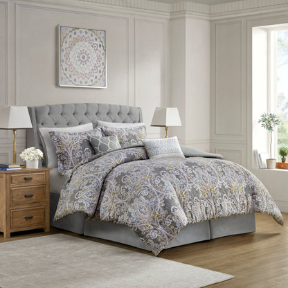 Ensemble de couette en coton gris à motif damassé Harbor House Hallie 6 pièces