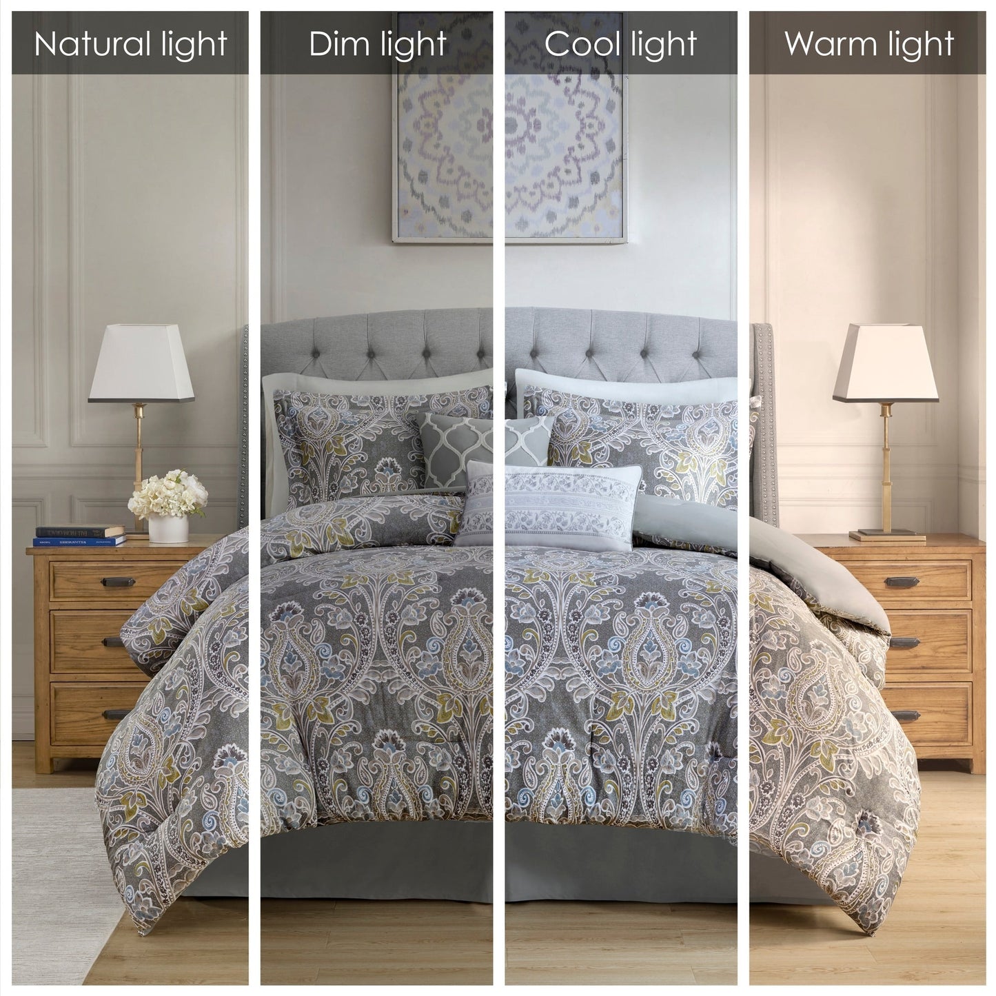 Ensemble de couette en coton gris à motif damassé Harbor House Hallie 6 pièces