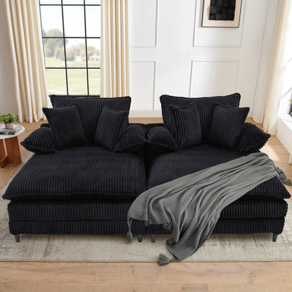 Canapé-lit surdimensionné Harmonia 109 W en velours côtelé, méridienne double profonde avec 4 coussins