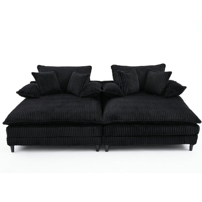 Canapé-lit surdimensionné Harmonia 109 W en velours côtelé, méridienne double profonde avec 4 coussins