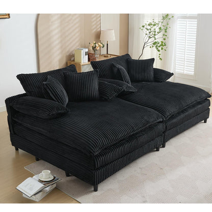 Canapé-lit surdimensionné Harmonia 109 W en velours côtelé, méridienne double profonde avec 4 coussins