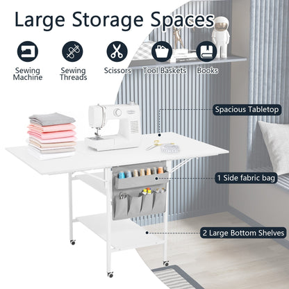 Table de bricolage réglable en hauteur avec étagères de rangement, table de découpe pliante et mobile pour la maison, le bureau, l'atelier de couture ou de loisirs créatifs