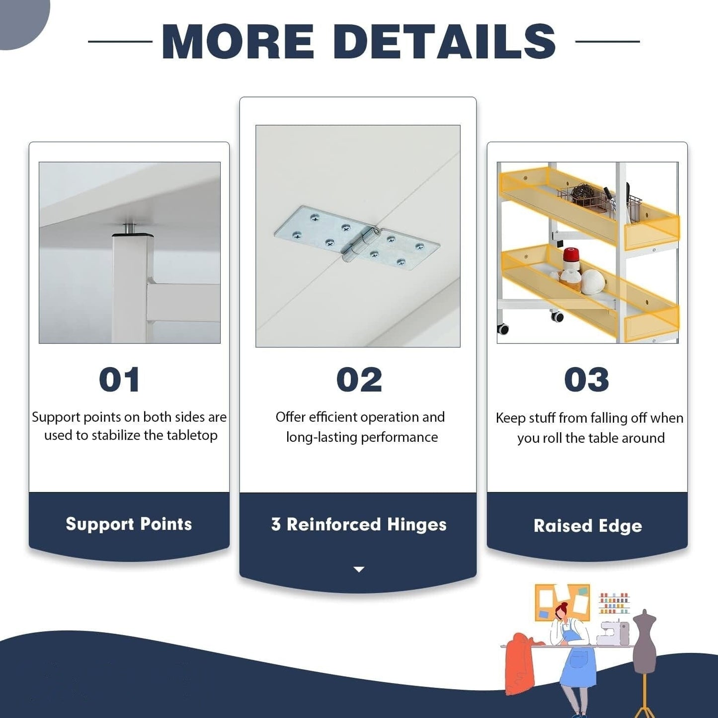 Table de bricolage réglable en hauteur avec étagères de rangement, table de découpe pliante et mobile pour la maison, le bureau, l'atelier de couture ou de loisirs créatifs