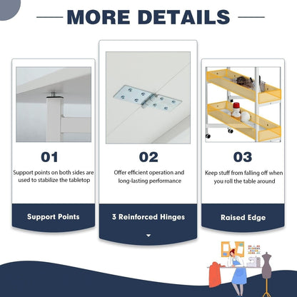 Table de bricolage réglable en hauteur avec étagères de rangement, table de découpe pliante et mobile pour la maison, le bureau, l'atelier de couture ou de loisirs créatifs