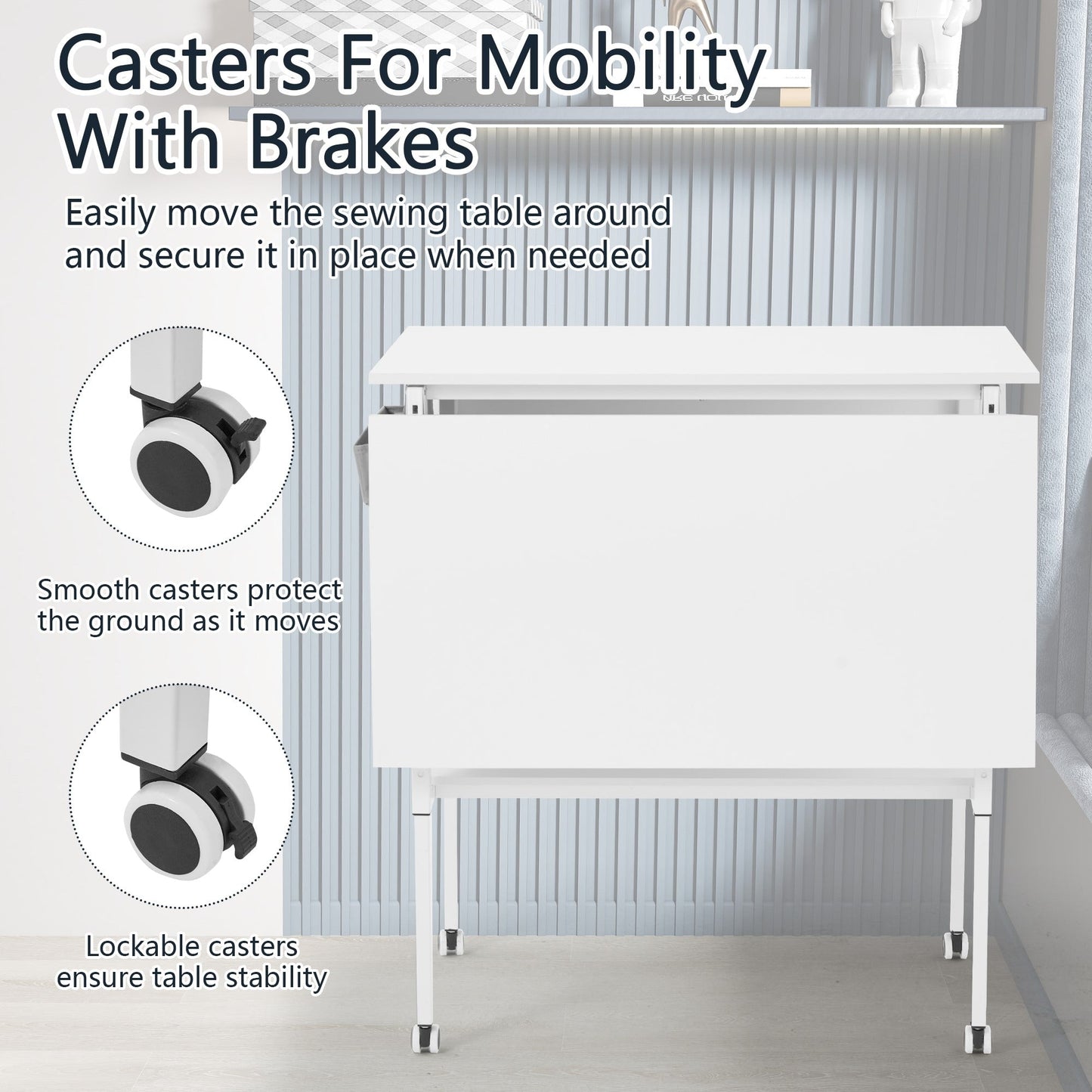 Table de bricolage réglable en hauteur avec étagères de rangement, table de découpe pliante et mobile pour la maison, le bureau, l'atelier de couture ou de loisirs créatifs