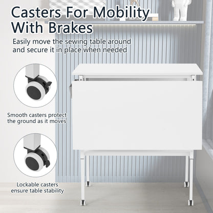 Table de bricolage réglable en hauteur avec étagères de rangement, table de découpe pliante et mobile pour la maison, le bureau, l'atelier de couture ou de loisirs créatifs