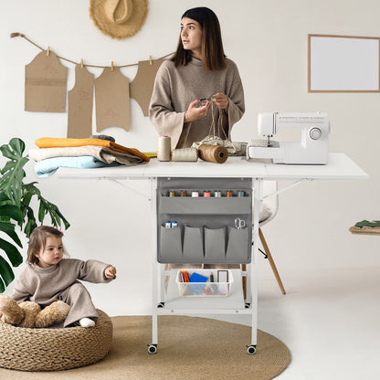 Table de bricolage réglable en hauteur avec étagères de rangement, table de découpe pliante et mobile pour la maison, le bureau, l'atelier de couture ou de loisirs créatifs