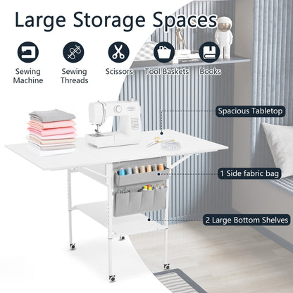 Table de bricolage réglable en hauteur avec étagères de rangement, table de découpe pliante et mobile pour la maison, le bureau, l'atelier de couture ou de loisirs créatifs