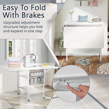 Table de bricolage réglable en hauteur avec étagères de rangement, table de découpe pliante et mobile pour la maison, le bureau, l'atelier de couture ou de loisirs créatifs