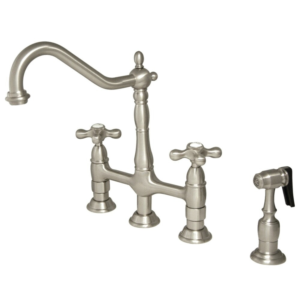 Robinet de cuisine Kingston Brass Heritage Bridge avec douchette en laiton