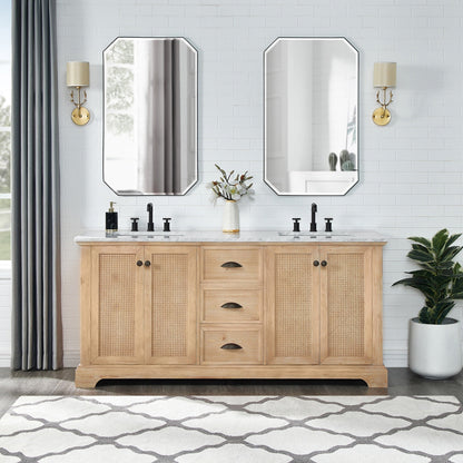 Meuble-lavabo Hervas avec plateau en marbre naturel, sans miroir.