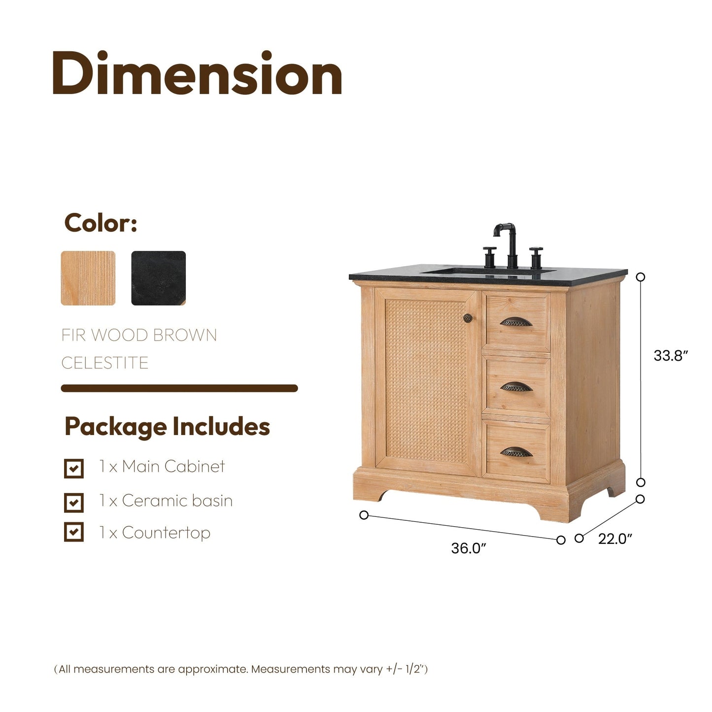 Meuble-lavabo Hervas avec plateau en marbre naturel, sans miroir.