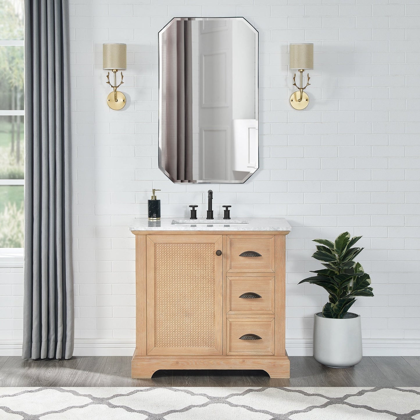 Meuble-lavabo Hervas avec plateau en marbre naturel, sans miroir.