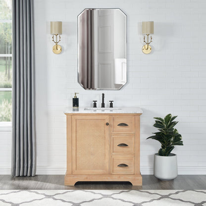 Meuble-lavabo Hervas avec plateau en marbre naturel, sans miroir.