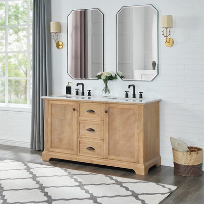 Meuble-lavabo Hervas avec plateau en marbre naturel, sans miroir.