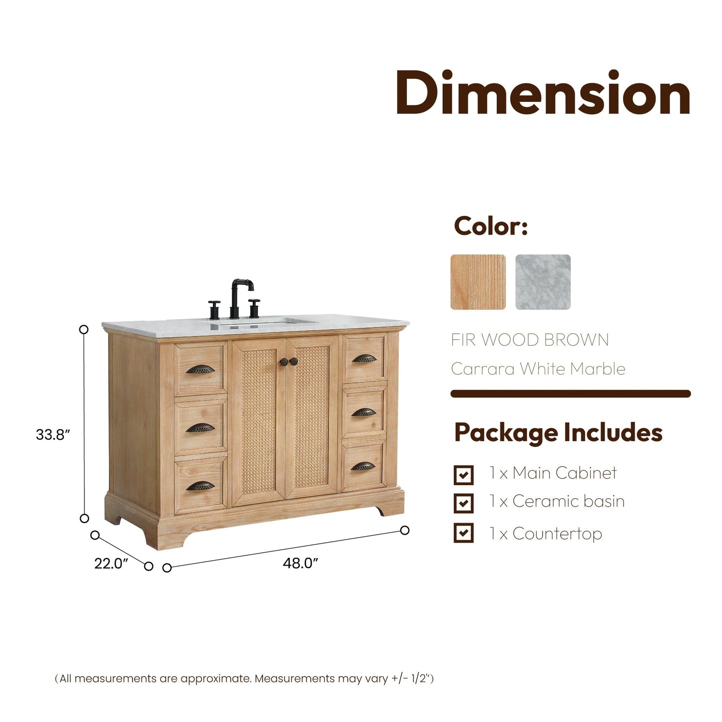 Meuble-lavabo Hervas avec plateau en marbre naturel, sans miroir.