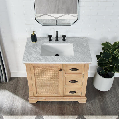 Meuble-lavabo Hervas avec plateau en marbre naturel, sans miroir.