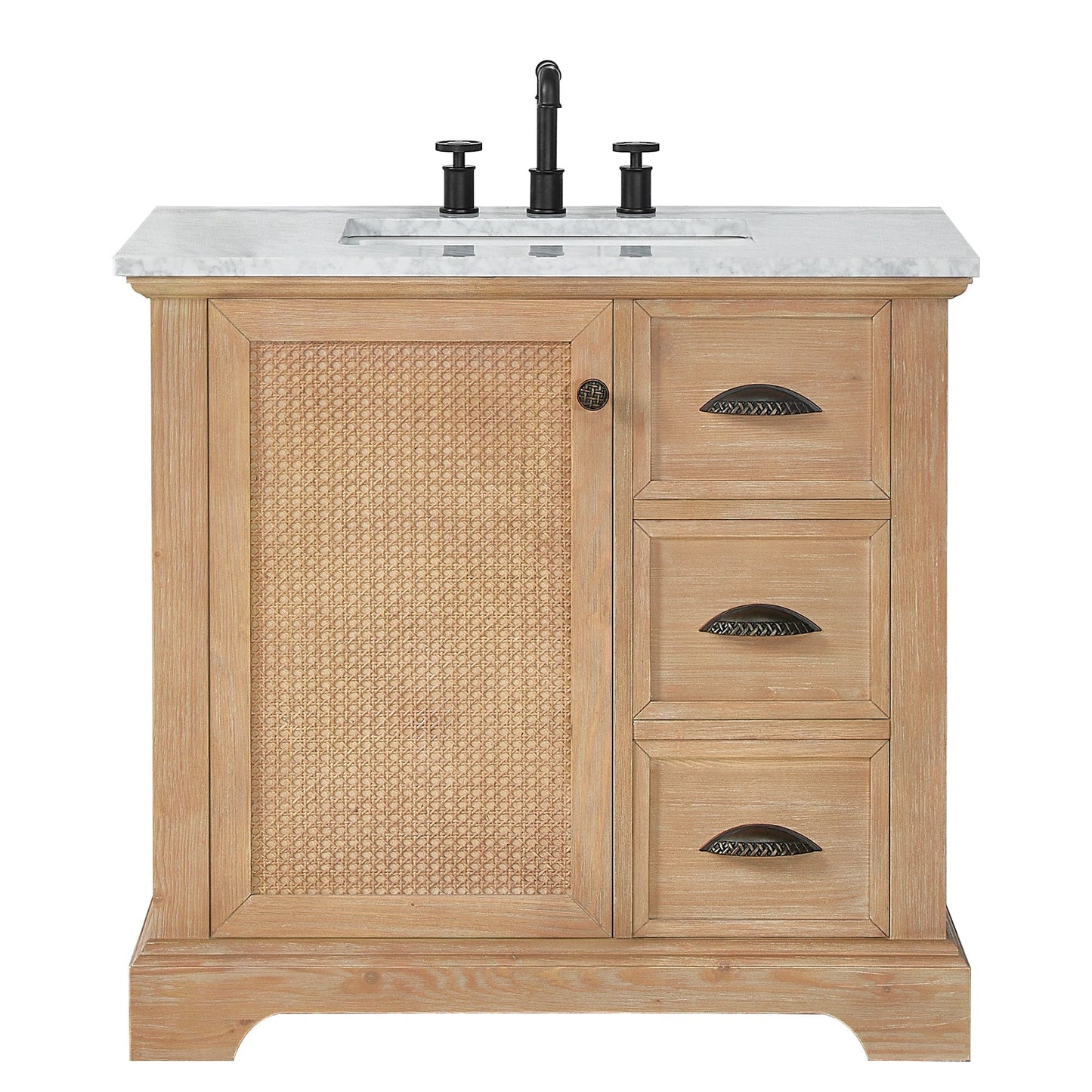 Meuble-lavabo Hervas avec plateau en marbre naturel, sans miroir.