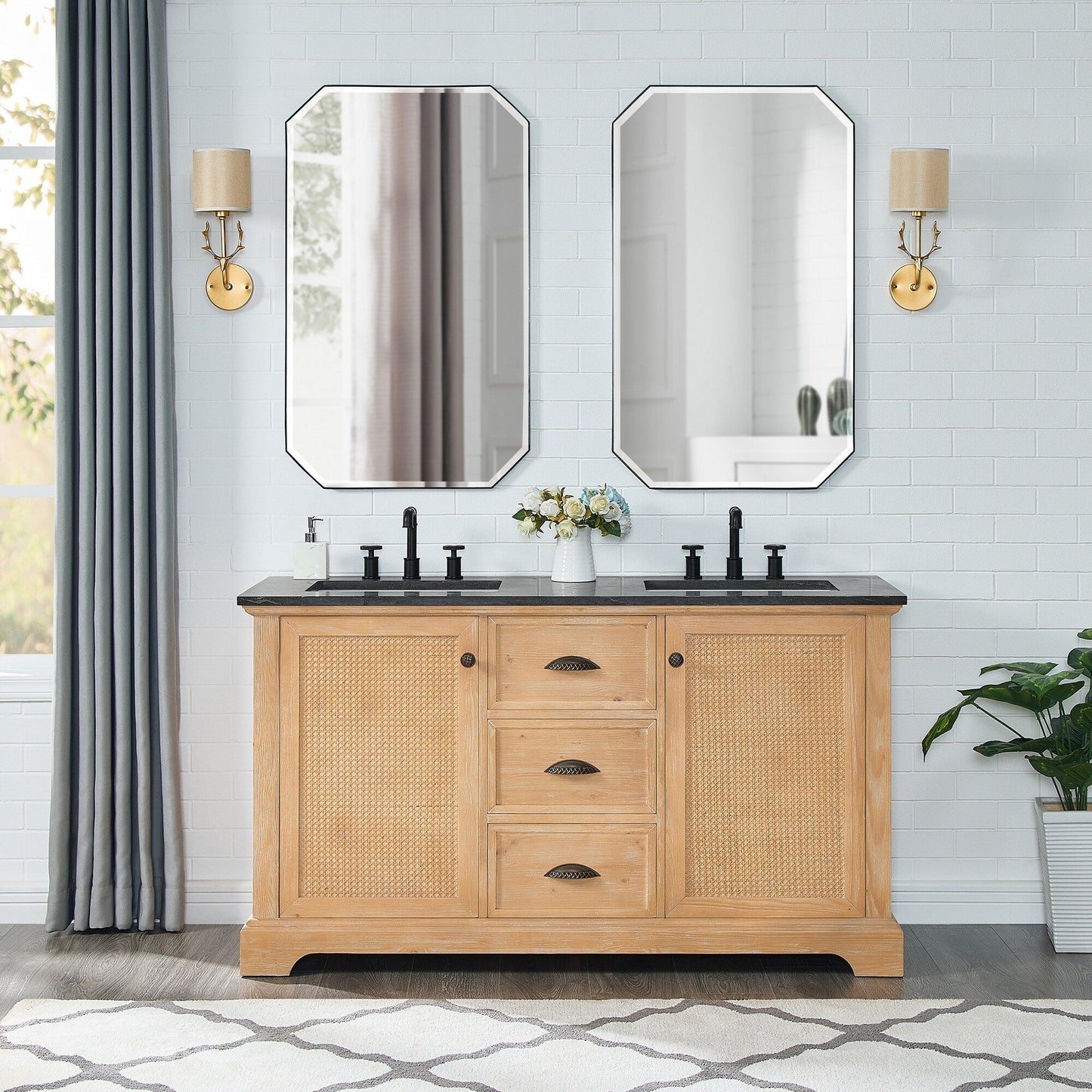 Meuble-lavabo Hervas avec plateau en marbre naturel, sans miroir.