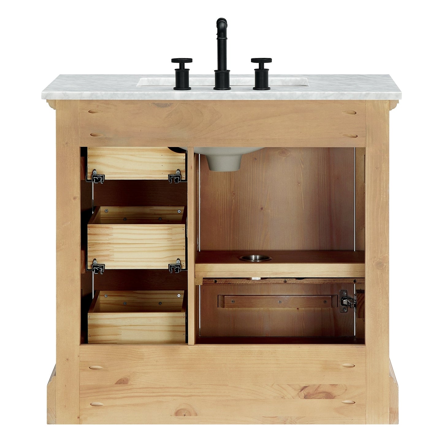 Meuble-lavabo Hervas avec plateau en marbre naturel, sans miroir.