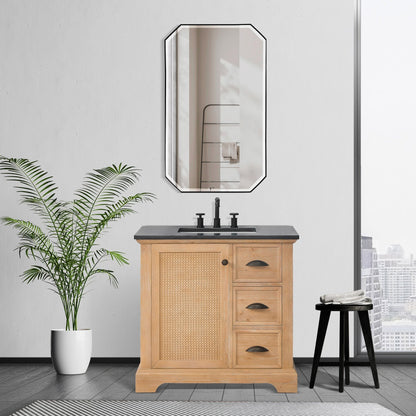 Meuble-lavabo Hervas avec plateau en marbre naturel, sans miroir.