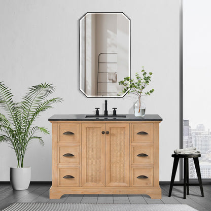 Meuble-lavabo Hervas avec plateau en marbre naturel, sans miroir.