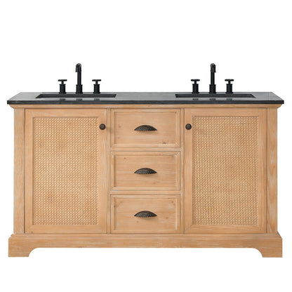 Meuble-lavabo Hervas avec plateau en marbre naturel, sans miroir.