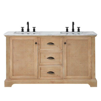 Meuble-lavabo Hervas avec plateau en marbre naturel, sans miroir.