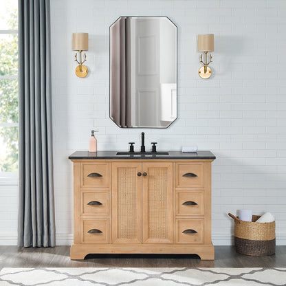 Meuble-lavabo Hervas avec plateau en marbre naturel, sans miroir.