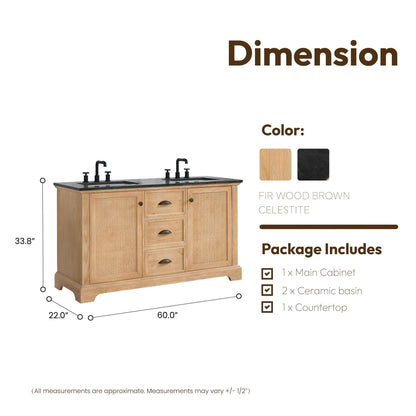 Meuble-lavabo Hervas avec plateau en marbre naturel, sans miroir.