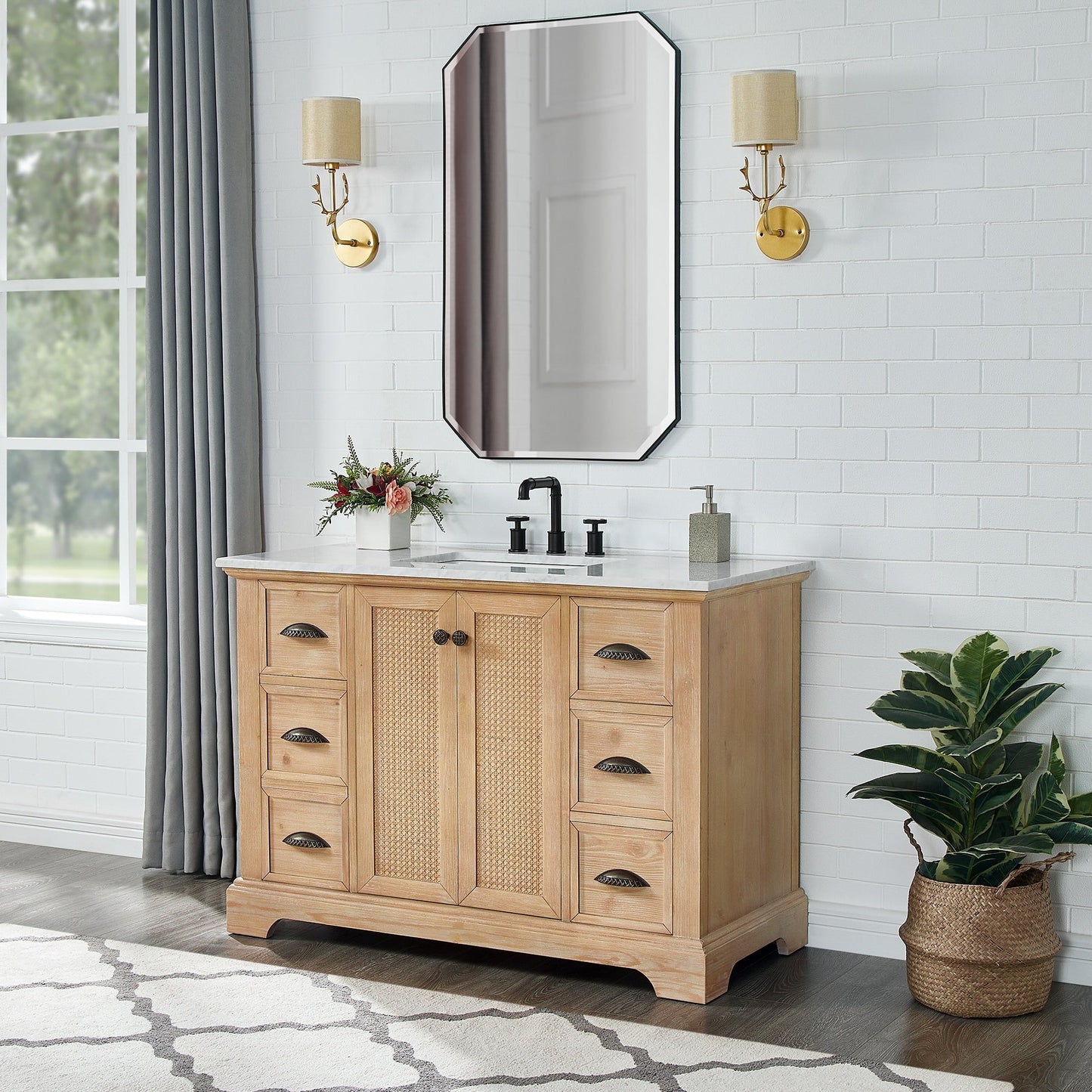 Meuble-lavabo Hervas avec plateau en marbre naturel, sans miroir.