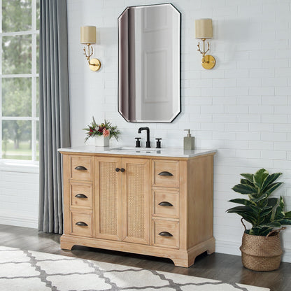 Meuble-lavabo Hervas avec plateau en marbre naturel, sans miroir.