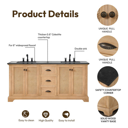 Meuble-lavabo Hervas avec plateau en marbre naturel, sans miroir.