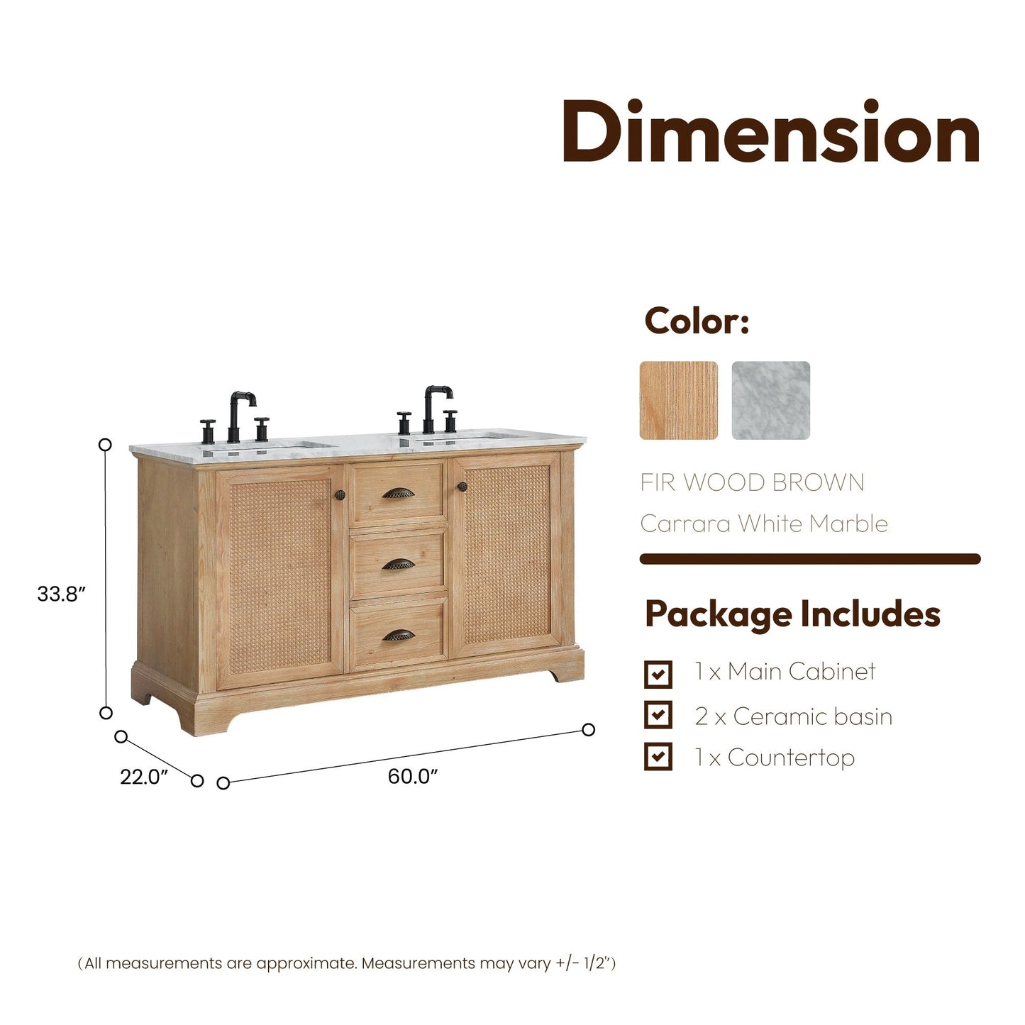 Meuble-lavabo Hervas avec plateau en marbre naturel, sans miroir.