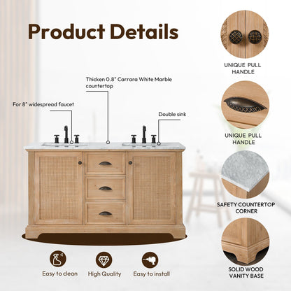 Meuble-lavabo Hervas avec plateau en marbre naturel, sans miroir.