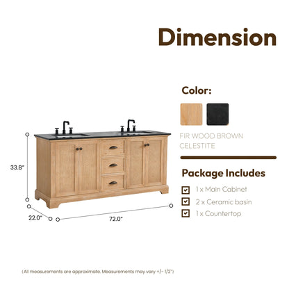 Meuble-lavabo Hervas avec plateau en marbre naturel, sans miroir.