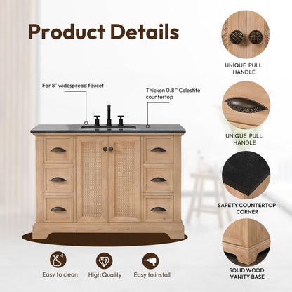 Meuble-lavabo Hervas avec plateau en marbre naturel, sans miroir.